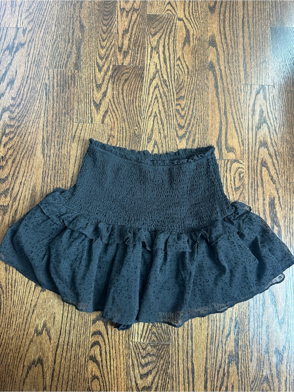 Mustard Seed Black Smocked Ruffle Mini Skirt